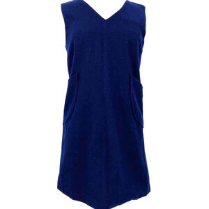 Aryeh Dress Womens Small Blue V-Neck Sleeveless Wool Blend Pockets Knee Length